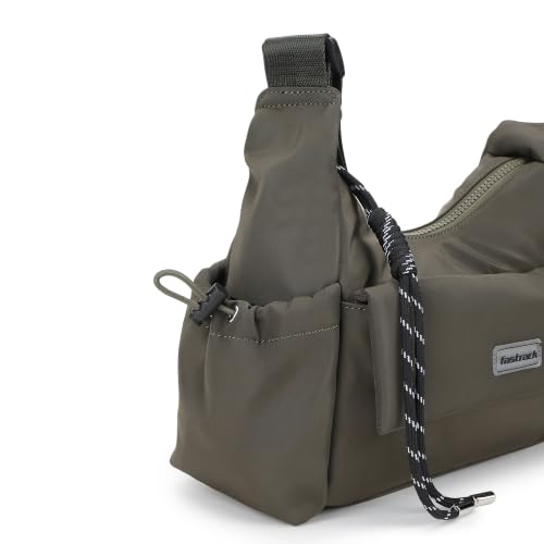 Fastrack Urban Olive Sling Bag for Women | Lightweight Nylon Crossbody Bag | Spacious Compartment with Organizer Pockets | Front Magnetic Pocket | Side Bottle Holders | Adjustable Webbing Strap