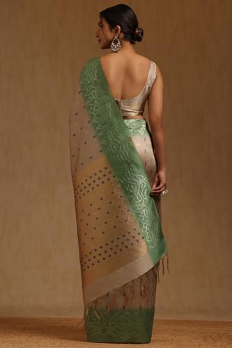 Soch Womens Beige Tussar Woven Design Saree