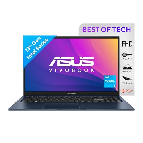 ASUS Vivobook 15 (2023), Intel Core i3-1315U 13th Gen, 15.6" (39.62 cms) FHD, Thin & Light Laptop (8GB/512GB SSD/Integrated Graphics/Windows 11/Office 2021/Fingerprint/Blue/1.7 kg), X1504VA-NJ323WS_WO