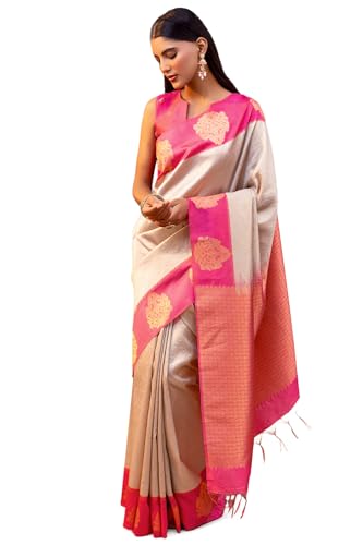 Soch Womens Beige Tussar Zari Woven Saree