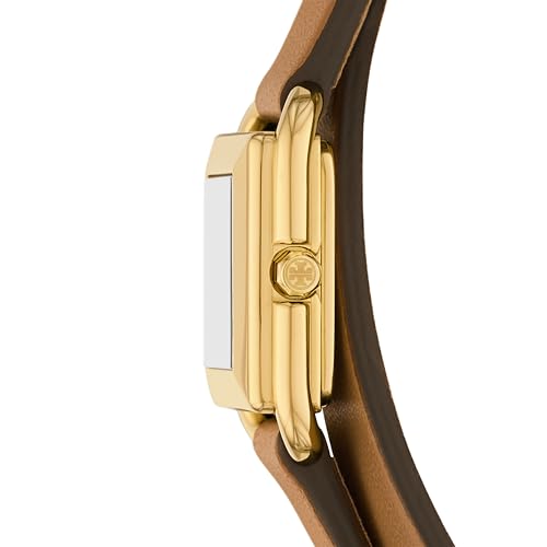 Tory Burch Women's Kira Square Stainless Steel Bracelet Watch, Brown/Gold Double Wrap
