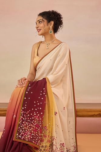 Taneira Women Multi Viscose Contemporary Embroidery Saree with Unstitched Blouse (SAIP01AD5395 - Multi)