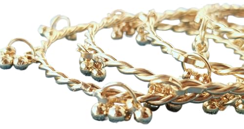 JPS Viral (Set of 8 Pcs) Kashmiri Ghungroo Gold-Plated Bangles| Ethnic Traditional Handcrafted Ghungroo Bangles/Chudi for Wedding, Party & Regular | Navratri Special (Golden, 2-6, 6 Star Plain)