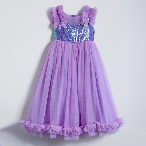 Hopscotch Girls Purple Sleeveless Ruffled Sequined Gown for Age (2-3 Years)