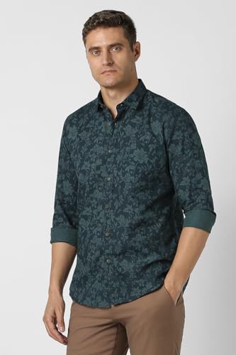 Men Navy Slim Fit Print Full Sleeves Casual Shirt