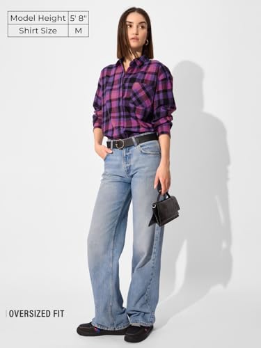 The Souled Store Plaid Shirt: Petunia Women and Girls Long Sleeve Collared Neck Button Down Boyfriend Shirts Womens Boyfriend Shirts Casual Button-Down Full Sleeve Solid Short Sleeve Casual Workwear