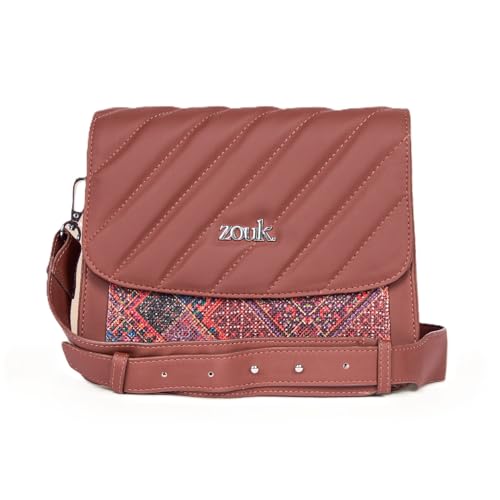 ZOUK Bhuj Rabari Abstract Printed Vegan Leather Black Flap Closure Beyond Basic Sling Bag For Women's Girls