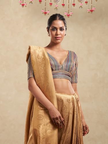 S SALWAR STUDIO Blue Georgette Plunging V Neck Readymade Blouse