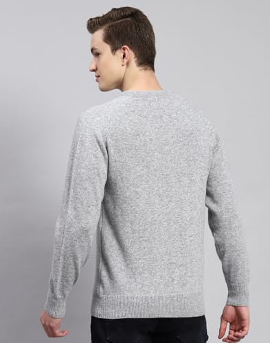 Monte Carlo Lt Grey Mix Solid V Neck Sweater | Warm Woolen Pullover for Men | Soft Comfortable Knitted Winter Wear Sweater for Men's