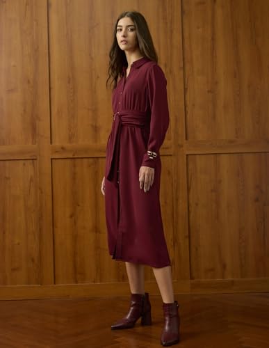 U.S. Polo ASSN. Women Solid Shirt Dress (UWAW25DRS196_Cabernet_S)