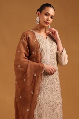 Soch Womens Beige Mul Chanderi Botanical Embroidered Salwar Suit