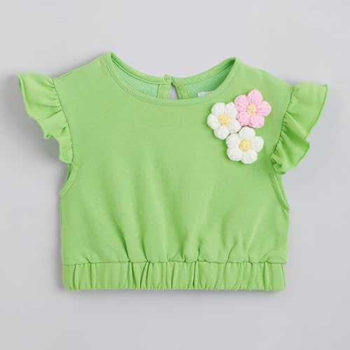 Hopscotch Girls Green Short Sleeves 2-Pc Cotton Applique Blouse And Skirt For Ages(2-3 Years)