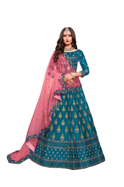 FUSIONIC Stylish Sky blue Satin base Lehenga Choli For Women