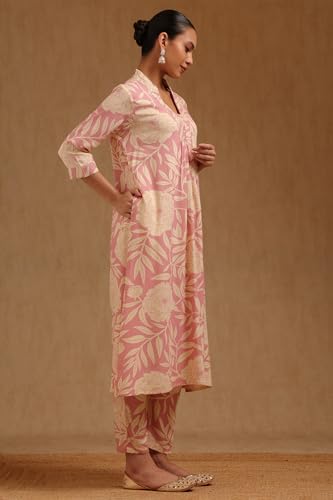 Soch Womens Pink Rayon Botanical Print Co-Ord Set