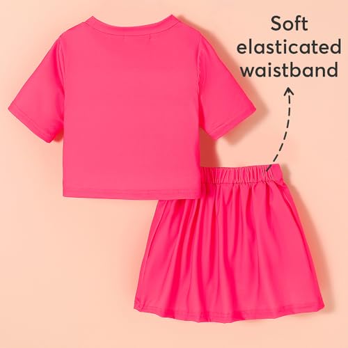 Hopscotch Girls Short Sleeves Pink 2-Pc Unicorn T-shirt & Skirt (3-4 Years)