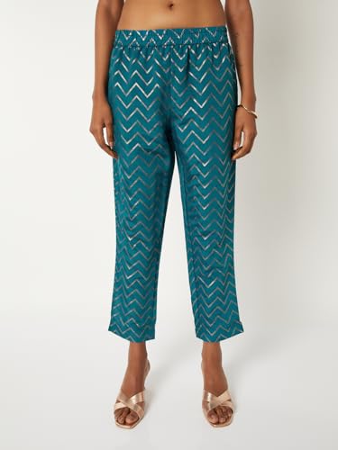 Max Women Embroidered Straight Kurta Set (Blue_L)