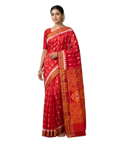 Hatabuna Handloom Pure Mulberry Silk Shankha Design Saree Red