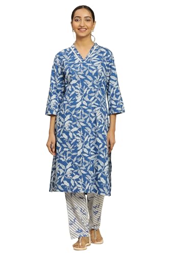 W for Woman Women's Cotton Kurta & Straight Pant (24FEWS10735-123552_Royal Blue