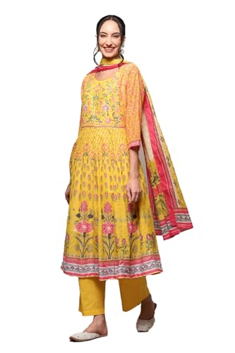 BIBA Women's Cotton Salwar Suite Set (Yellow)