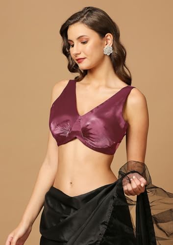 Salwar Studio Women's Maroon Ruched Saree Blouse-RI-0028-MRON-36