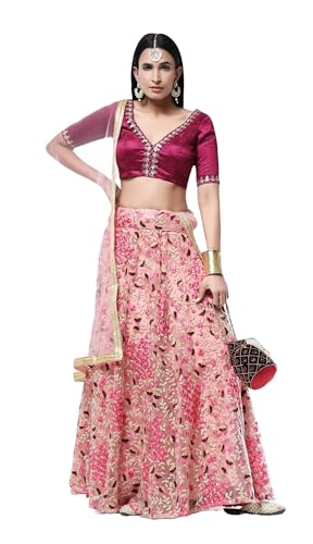 AG Clothing Women's Net Semi Stitched Lehenga Choli With Dupatta | Thread Embroidery Pattern | Traditional, Wedding, Ethnic Wear Lehenga (AD-EUPHORIA-VOL4m-3609-Peach)