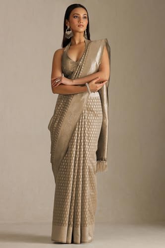 Soch Womens Gold Tussar Woven Design Saree