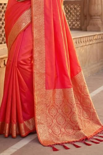 SGF11 Women's Kanjivaram Soft Silk Saree With Unstiched Blouse Piece (Orange)