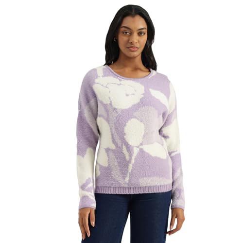 United Colors of Benetton Women's Nylon Round Neck Sweater (25A1099W3M78IL38_Purple