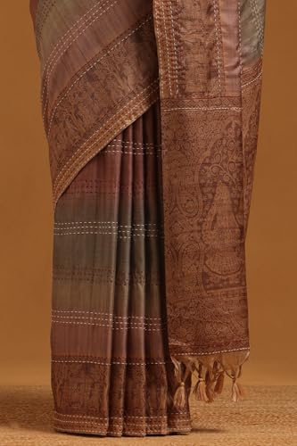 Soch Womens Purple Tussar Ethnic Motifs Saree With Thread Work