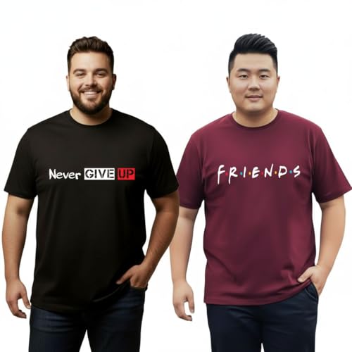 Khakey Men's Half Sleeve Round Neck Pure Cotton Plus Size T-Shirt| Black and Maroon Tshirt | Pack of 2