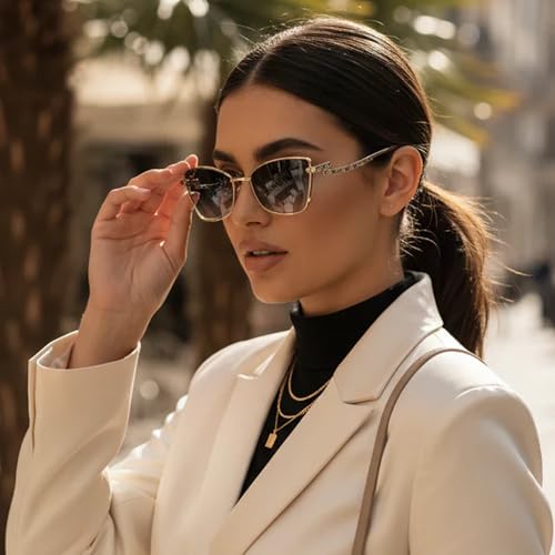 Luxury Premium Gold Cat Eye Sunglasses for Women | UV Protected Stylish Fashion Sunglasses | Lightweight Designer Shades for Driving, Travel, Beach & Outdoor Wear