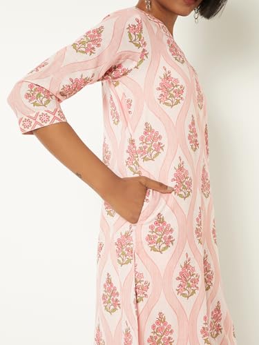 Max Women Floral Print Straight Kurta(Peach_M)