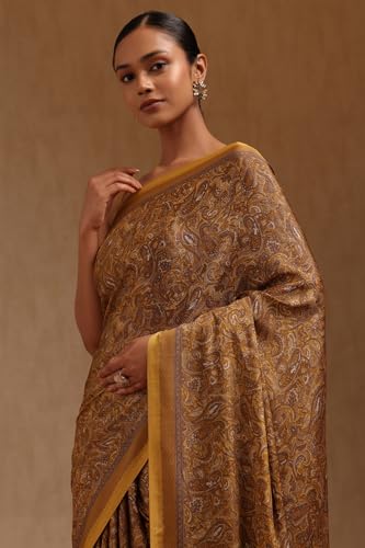 Soch Womens Mustard Crepe Paisley Print Saree