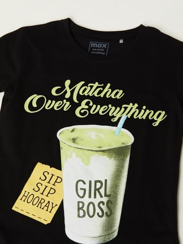 Max Girls Printed T-Shirt (Black_8-9 Y)