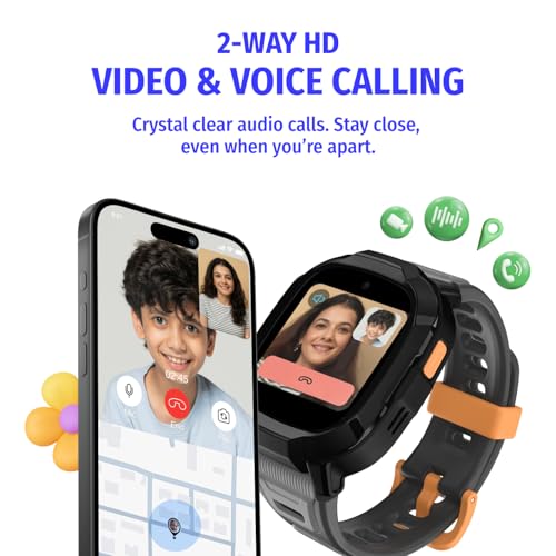 Noise Junior Explorer 2 Smart Watch for Kids with 4G SIM Compatible, 2-Way Video & Voice Calling, Geofencing, Real Time Location Monitoring via Google Maps, IP68, SOS Emergency Alerts (Lava Blast)