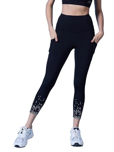 NYKD All Day High Rise Legging with Pixel Print | Dry Fit Tech | Elasticated Waistband | Hip Pocket | Breathable | Quick Absorb - NYK299- Jet Black - S