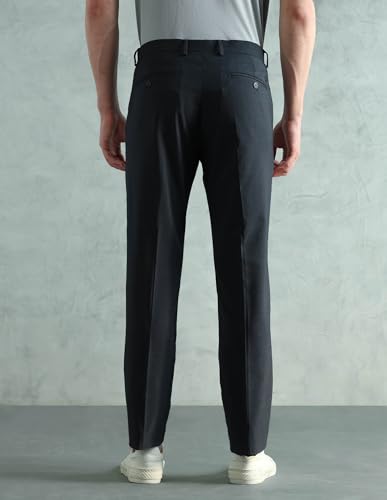 Arrow Men's Mid Rise Heathered Trousers (ARAEOTR2186_Navy_32)