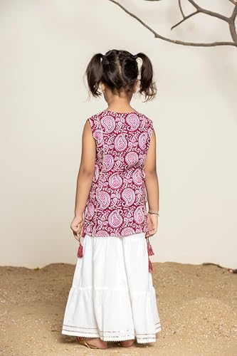 Itemzon Kiara Lavender Kids Sleeveless Trending Sharara Set (9-10 Years, Mehroon)