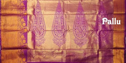 VFCollections Women's Traditional Handloom Kanchipuram Silk Pure Pattu Sarees – Deer Border | Rich Zari Woven Design | Bridal Saree | Unstitched Blouse (VFC689-4)