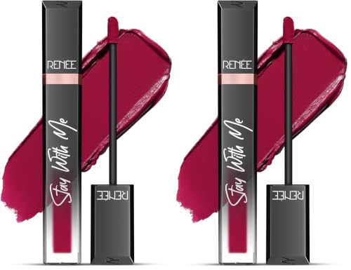 RENEE Stay With Me Matte Transferproof Liquid Lipstick- Dose of Rose | Waterproof & Smudge-proof | Bold Pigment, Lightweight & Long-lasting | With Hyaluronic Acid & Vitamin E | 6 ml (Pack of 2)