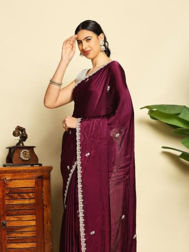 Meena Bazaar Women's Chinon Saree | Premium Traditional Saree | Wedding Guest, Festive & Celebration Saree