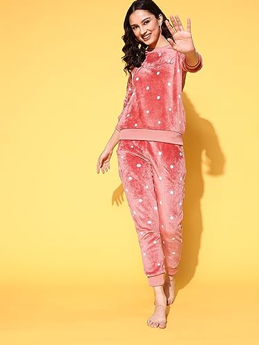 Sweet Dreams Womens Polka Dots Pyjama Set Pink