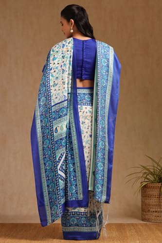Soch Womens Blue Pashmina Paisley Print Saree