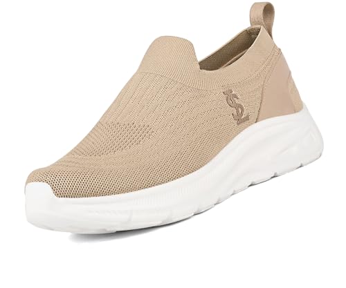 LOUIS STITCH Men’s Beige Lightweight Athleisure Sport Shoes | Ultra Cushioned Sole | Slip-On Sneaker and Athleisure Wear | Perfect for Casual, Gym & Travel Wear | LS-at-FK-BG | UK-7