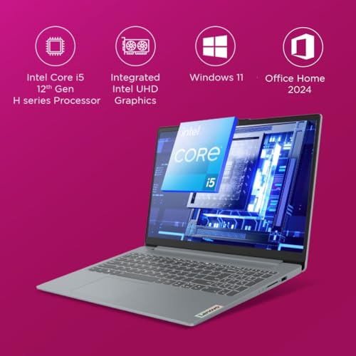 Lenovo IdeaPad, Intel Core i5 12th Gen 12450H, 16GB RAM, 512GB SSD, FHD 15.6"(39.6cm), Windows 11, Office Home 2024, Arctic Grey, 1.62Kg, 83ER00MDIN, Thin & Light, 3months Game Pass Laptop