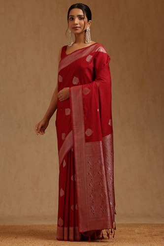 Soch Womens Maroon Viscose Silk Ethnic Motifs Zari Woven Saree