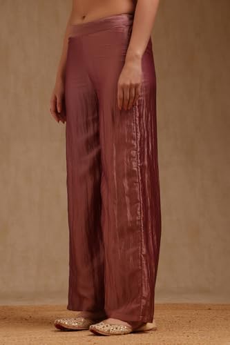 Soch Womens Onion Pink Tissue Embroidered Suit Set With Sequins