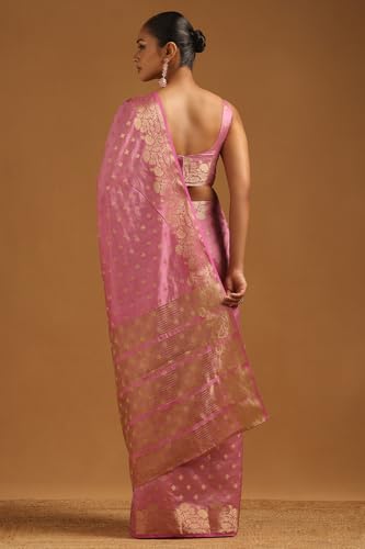 Soch Womens Pink Art Silk Floral Zari Woven Saree