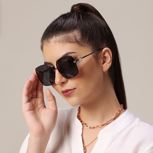 ELINE Square Sunglasses For Women | Polarized & 100% UV Protected Glasses | Scratch Resistant glasses | Branded Stylish designer | Black | 1535