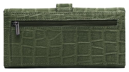 WildHorn Women’s Genuine Leather RFID Blocking Wallet | Tri-Fold High-Capacity Ladies Purse with Card Slots, Zipper Coin Pocket & Snap Closure | Ideal Gift for Women (Green Croc)
